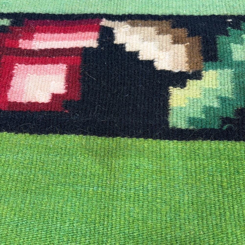 Vintage Woven Wool Red Rose, Green, Black, Tan Rug or Wall Hanging 4' x 2’ - Picture 8 of 8